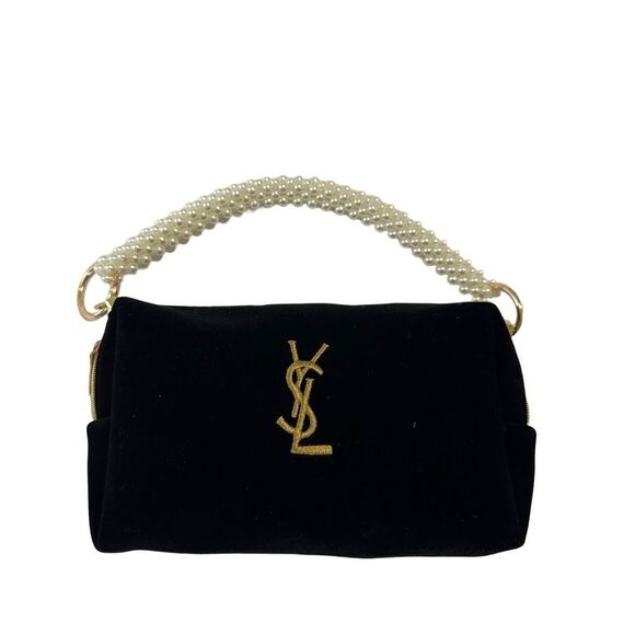 YSL makeup black velvet golden logo evening bag - Picture 6 of 8